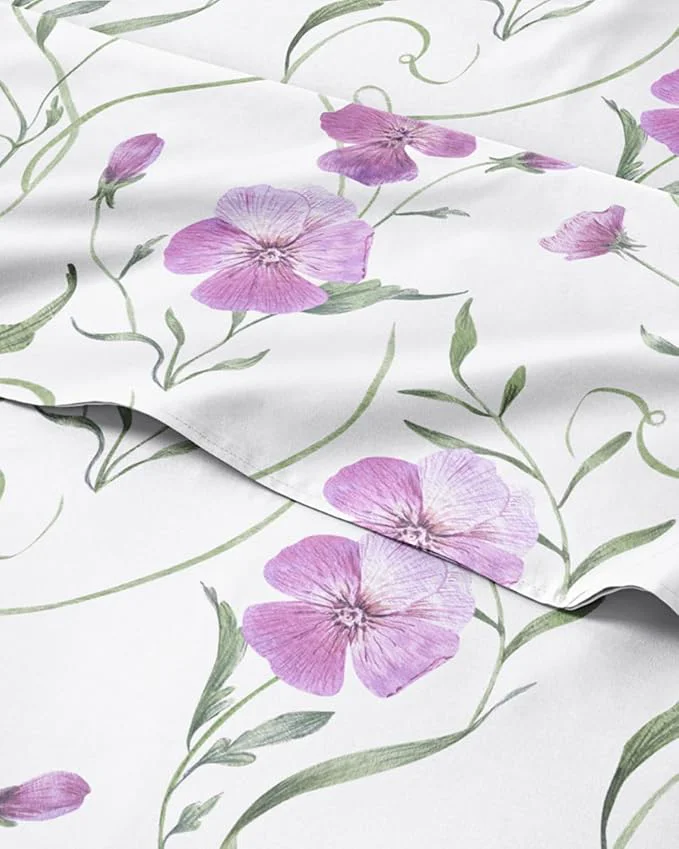 Eco-Friendly Floral Sheets – Pink Floral Bed Sheet Set – 1 Flat 1 Fitted amp 2 Pillowcases w Deep Pockets – Comfy Wrinkle amp Fade – Boho Botanical Bedding – Soft Breathable and Cooling – Cal King Size Set Selected
