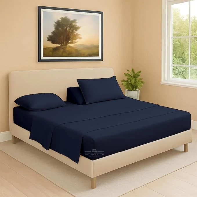 World-Class Split Head Flex 1 Qty Fitted Sheet for Adjustable Bed King 39 quot Split Down from The Top Egyptian Cotton 600 Thread Count 18 quot Deep Pocket Super Soft Wrinkle Navy Original