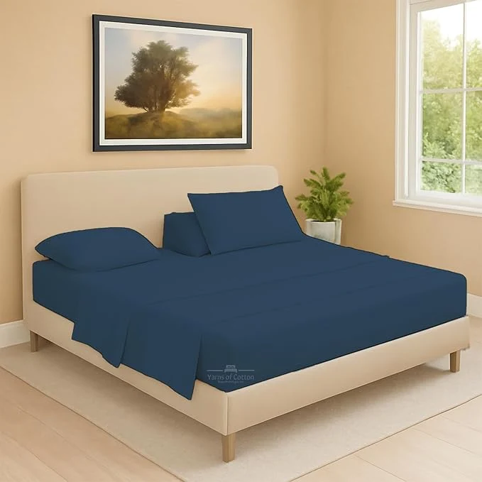 Versatile Split Head Flex 2 Qty Fitted Sheet for Adjustable Bed Queen 28 quot Split Down from The Top Egyptian Cotton 600 Thread Count 18 quot Deep Pocket Super Soft Wrinkle Medium Blue Contemporary