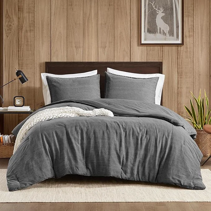 Pure Woolrich Queen Comforter Set Cotton Stone Washed Oversized Comforters Queen Size Bed All Season Down Overfilled Queen Size Comforter McKenzie Full Queen Grey 3 Piece Durable