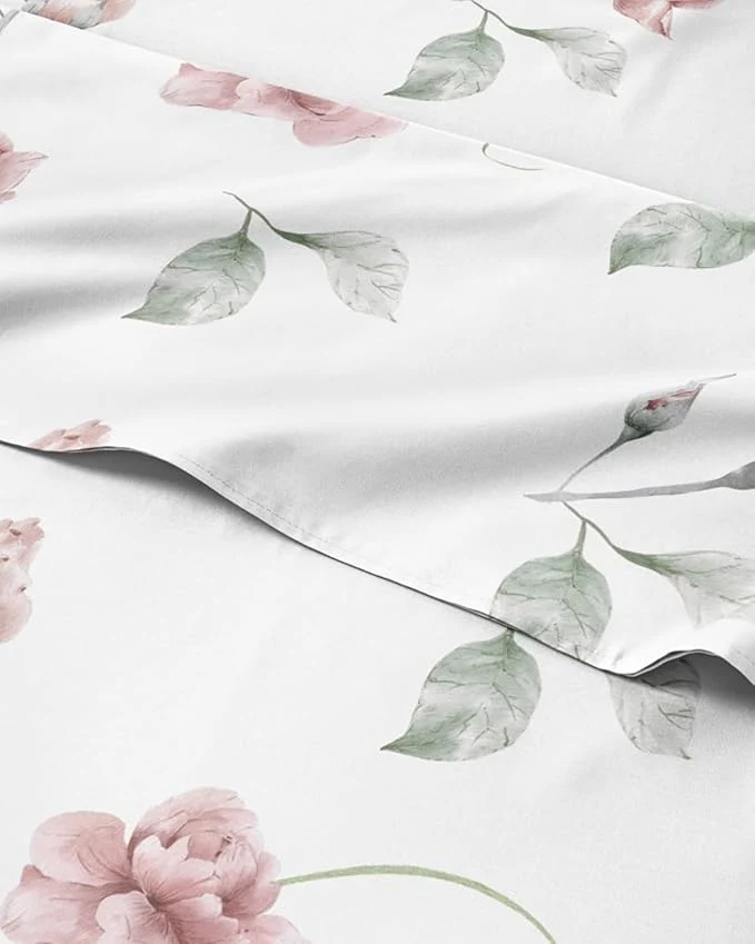 Solid Floral Sheets – Floral Rose Bed Sheet Set – 1 Flat 1 Fitted amp 2 Pillowcases w Deep Pockets – Comfy Wrinkle amp Fade – Boho Botanical Bedding – Ultra-Soft Breathable amp Cooling – King Size Set High-End