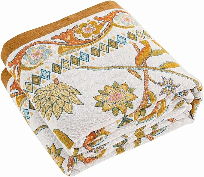 Luxury Fall Throw Blanket for Couch Brown Boho Decorative Throw Blanket Cotton Muslin Breathable Woven Farmhouse Blankets Quilt 90 quot x98 quot Reversible Lightweight Blankets Bohemian Throw Quilt Minimalist