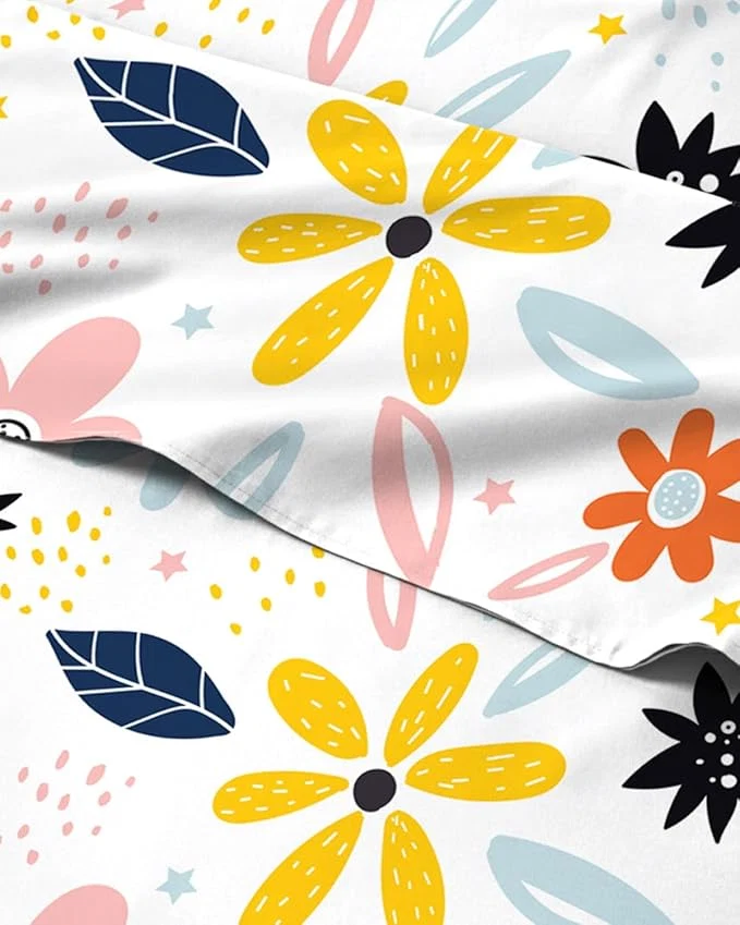 Smooth Floral Sheets – Flower Print Bed Sheet Set – 1 Flat 1 Fitted amp 2 Pillowcases w Deep Pockets – Comfy Cozy Wrinkle amp Fade – Boho Botanical Bedding – Soft Breathable amp Cooling – Full Size Set Unique
