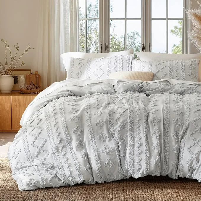 Solid Bedsure Boho Duvet Cover Queen Size Soft amp Comfortable Elegant Design Boho Bedding for Decoration Machine Washable Comforter Cover for All Seasons Includes 1 Duvet Cover amp 2 Pillow Shams Light Grey Specialty