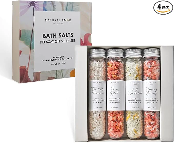 Healthy Natural Amor Natural Bath Salt Gift Set – 4 Pack Tubes Smooth