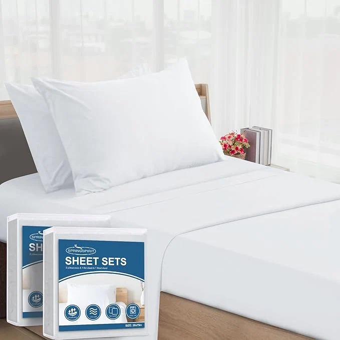 Enhanced SPRINGSPIRIT Cot Sheets 30 quot x 75 quot x 9 quot 4 Piece Cot Sheet Set 2 Pack Cot Size Fitted Sheets with Narrow Twin Camp Bunk R Bunk Guest Beds Trifold Mattress White Recyclable