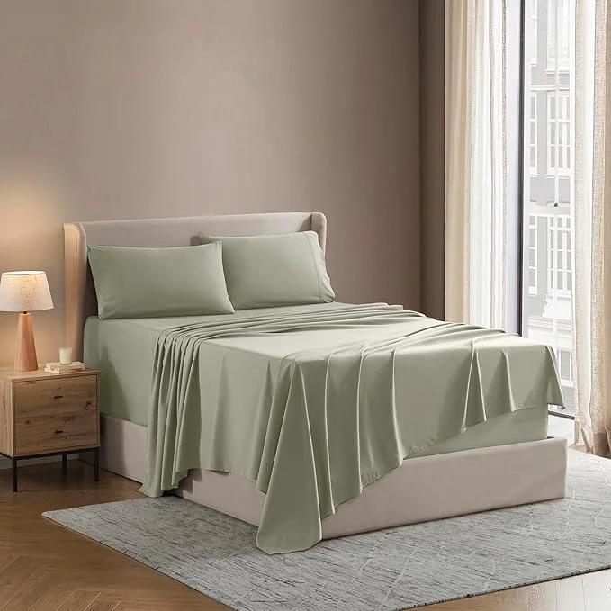 Eco-Friendly Nestl King Sheet Set – Luxury 1800 Ultra-Soft Microfiber King Bed Sheets – Double Brushed – Deep Pockets – Easy Fit – 4 Piece Set – Bedding Sheets amp Pillowcases King Light Green Fast