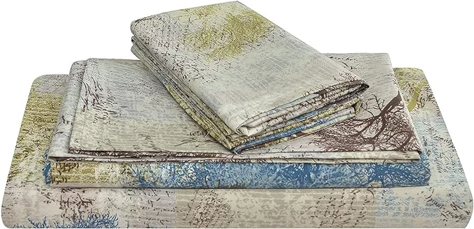Exceptional JSD Rustic Print Sheet Set King Size 4 Piece Tree Pattern Soft Microfiber Bed Sheets Extra Deep Pocket Environmentally Friendly