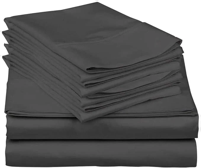 Fast Mattress-Homes Premium Collection 7 PC Split Sheet Set Egyptian Cotton Crisp Fits Mattress Up to 18 quot DEEP Pocket King Size Machine Wash Extra-Soft Breathable Sheets in Dark Grey Solid