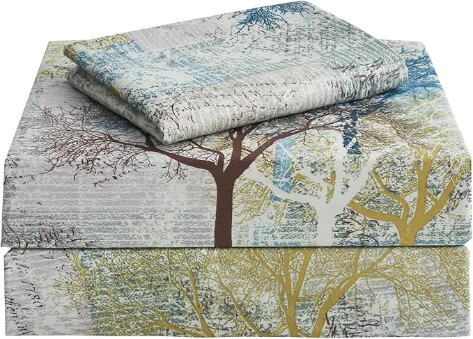 Contemporary JSD Rustic Print Sheet Set Twin Size 3 Piece Tree Pattern Soft Microfiber Bedding Sheets Extra Deep Pocket Classic