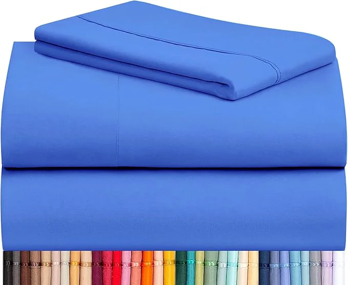 Trendy LuxClub 3 PC Twin Sheet Set Deep Pockets Wrinkle Cooling Bed Sheets Hotel Bedding for Women Men Kids amp Teens Includes 1 Fitted Sheet 1 Flat Sheet and 1 Pillowcase-Silky Soft Marine Blue Original Design