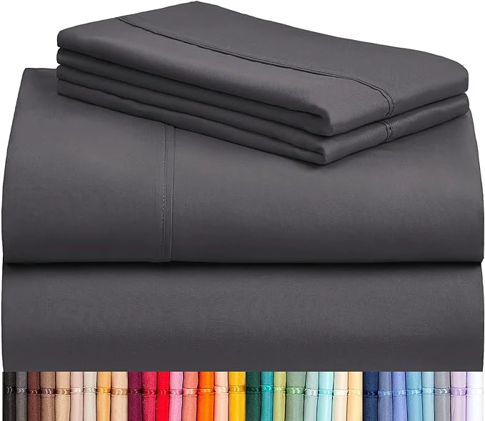 Trendy LuxClub 3 PC Twin Sheet Set Deep Pockets Wrinkle Cooling Bed Sheets Hotel Bedding for Women Men Kids amp Teens Includes 1 Fitted Sheet 1 Flat Sheet and 1 Pillowcase-Silky Soft Dark Grey Minimalist
