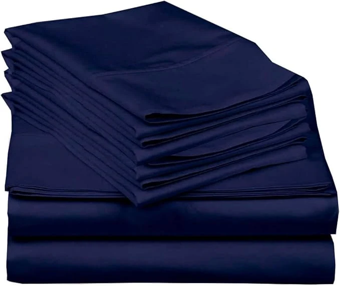 Fashionable Mattress-Homes 6 Piece King Sheet Set Hotel Luxury Collection Egyptian Cotton 18 Inch Deep Pocket Fitted Sheet Soft amp Cool Breathable Bedding with 4 Pillowcases in Navy Blue Solid Artisan