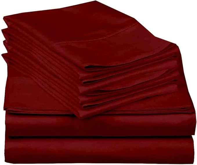Elegant Mattress-Homes Extra Deep Pocket 6 Piece Full Sheet Set Hotel Luxury Collection Egyptian Cotton 21 quot Deep Fitted Sheet Soft Cool amp Breathable Bedding with 4 Pillowcases in Burgundy Solid Smart