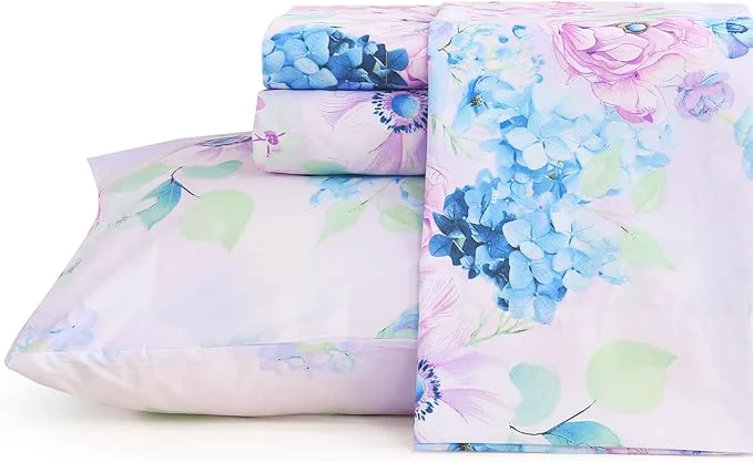 Classic JSD Purple Hydrangea Floral Sheet Set Twin Size 3 Piece Printed Microfiber Bed Sheets Deep Pocket Carefully Designed