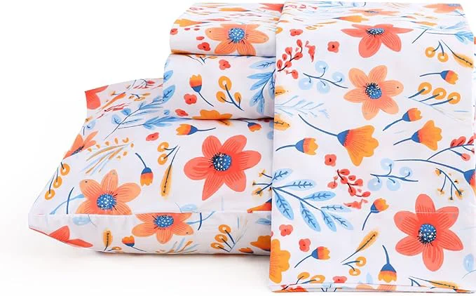 Pure JSD Floral Printed Sheet Set Cal King 4 Piece Flower Pattern Microfiber Bed Sheets Deep Pocket Advanced