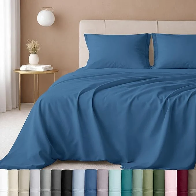 Efficient California Design Den Extra Long Twin Sheets Set – Luxury 600 Thread Count Sateen Natural Cotton XL Twin Sheet Set Fully Elasticized Deep Pockets Durable Bedding for Dorm Room – Parisian Blue Powerful