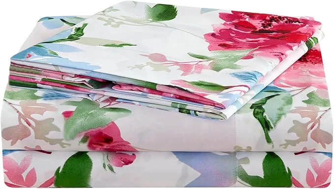 Excellent JSD Watercolor Rose Floral Sheet Set Full Size 4 Piece Soft Printed Microfiber Sheets Extra Deep Pocket Carefully Designed
