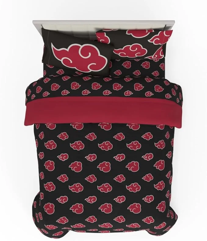 Selected Collectibles Naruto Anime Akatsuki Bedding 7 Piece Super Soft Reversible Comforter and Sheet Set with Sham Full ly Licensed Product by Franco Fast