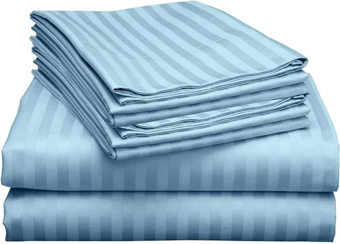 Trendy Mattress-Homes Extra Deep Pocket 6 Piece King Sheet Set Hotel Luxury Collection Egyptian Cotton 21 quot Deep Fitted Sheet Soft Cool amp Breathable Bedding with 4 Pillowcases in Light Blue Stripe Advanced