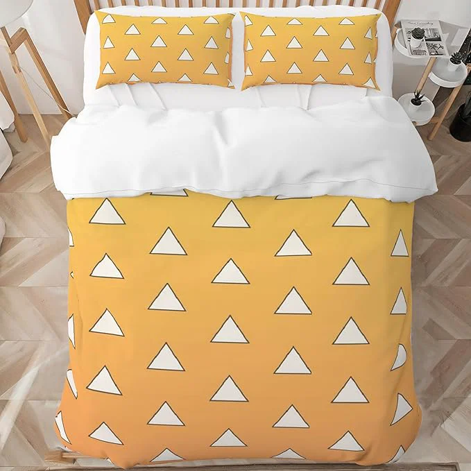Recyclable INFLAG Anime Bedding Set – Soft Brushed Microfiber 80×90 Inches Duvet Cover Set 3 Piece 1 Duvet Cover with Zipper Closure and 2 Pillow Shams Full Yellow Versatile