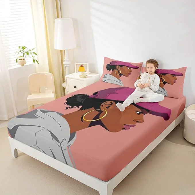 Pure Erosebridal Black Girls Girls Bed Sheets Queen Size Fashion Black Woman Fitted Sheet Vogue Fashionable Gorgeous Bedding Set for Kids Children Women Bedroom Decor African Princess al Sheets Long-Lasting