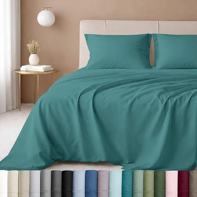 Smooth California Design Den Bed Sheets Twin Size Set – Luxury 600 Thread Count Cotton Sateen Weave Deep Pocket Twin Cotton Sheets Sets – Teal Trendy