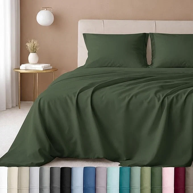 Effective California Design Den Cotton Sheets Queen Size Set – Luxury 600 Thread Count Sateen Queen Cotton Sheets with Deep Pockets – Dark Olive Green Original Design