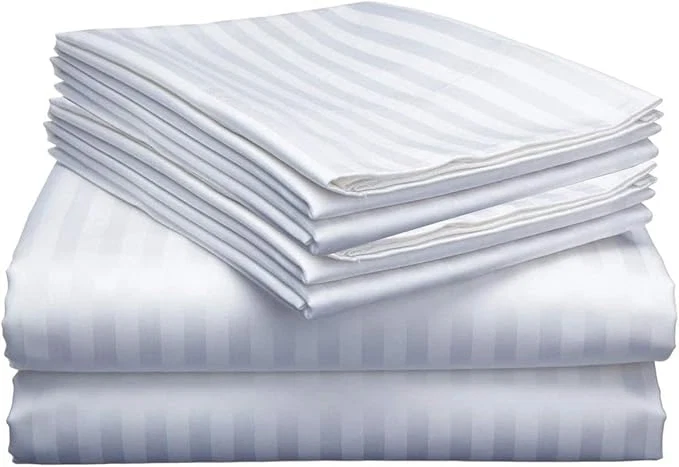 Premium Mattress-Homes Extra Deep Pocket 6 Piece Full Sheet Set Hotel Luxury Collection Egyptian Cotton 21 quot Deep Fitted Sheet Soft Cool amp Breathable Bedding with 4 Pillowcases in White Stripe Carefully Designed