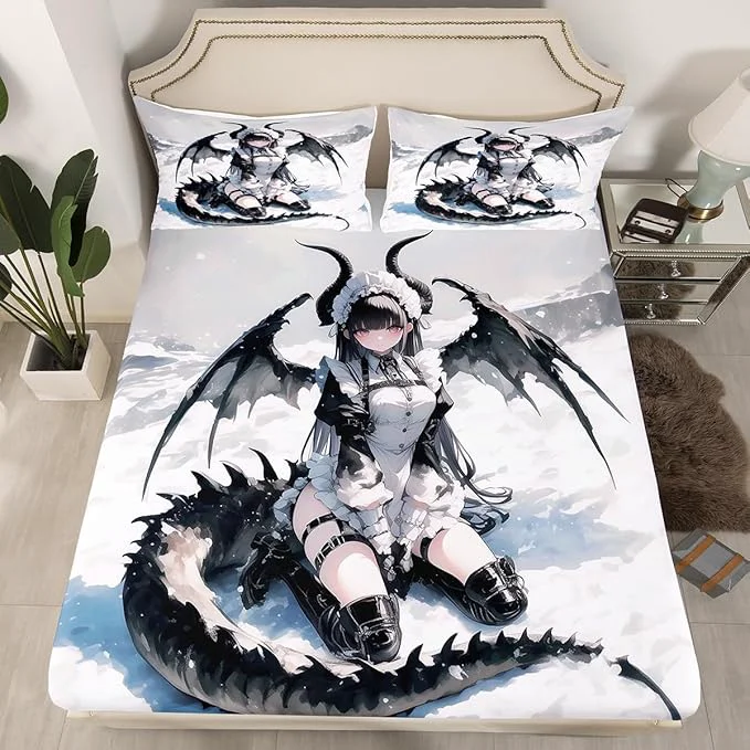 Reusable Erosebridal Anime Girl Bed Sheets Full Japanese Anime Bedding Set for Kids Girls Teens Women Bedroom Cartoon Girl Fitted Sheet Japanese Animation Sci Fi Style Sheets 2 Pillow Cases Professional
