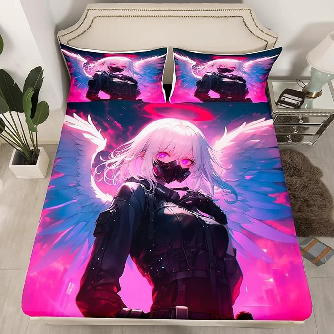Authentic Erosebridal Queen Japanese Anime Bedding Set Anime Girl Fitted Sheet for Kids Girls Teens Men Bedroom Cartoon Girl Bed Sheets Kawaii Japanese Animation Sheets 3 Piece with 2 Pillow Cases Traditional