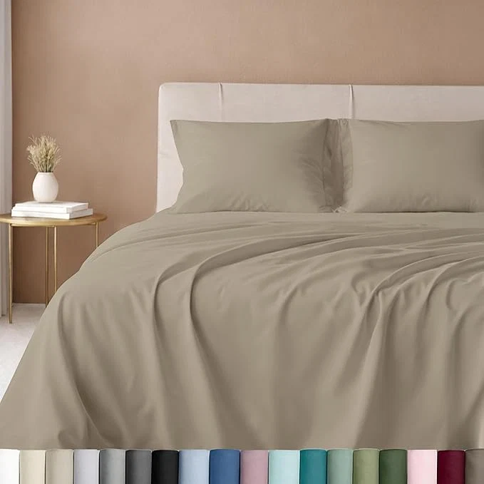 Safe California Design Den Luxury King Size Sheet Set – Cotton 600 Thread Count Deep Pocket King Sheets Hotel-Quality Bedding with Sateen Weave Cool Taupe Certified