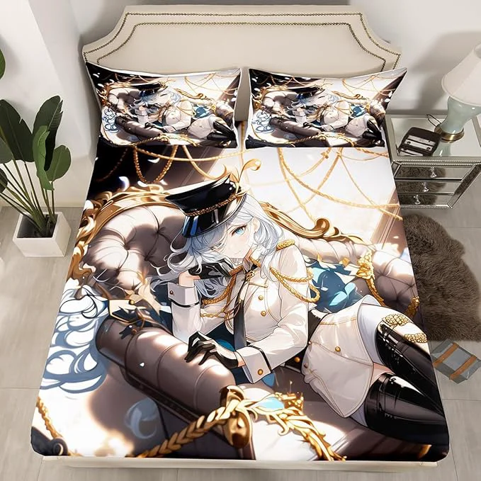 Sophisticated Erosebridal Anime Girl Twin Bed Sheets for Kids Kawaii Japanese Anime Bedding Set Cartoon Girl Fitted Sheet for Girls Boys Teens Men Room Japanese Animation Sheets 1 Pillow Case Minimalist