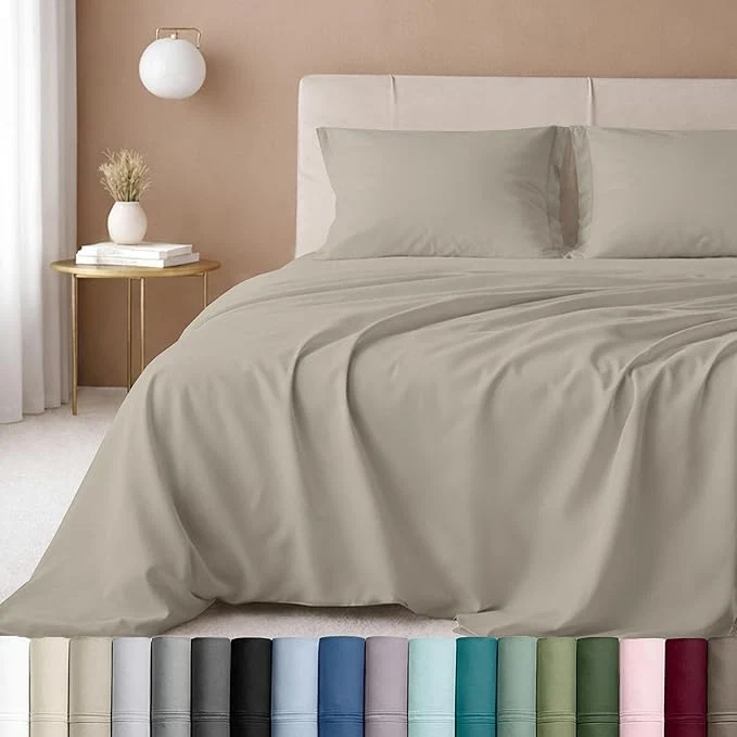 First-Class California Design Den Twin XL Sheets Set – Luxury 600 Thread Count Sateen Natural Cotton Bed Sheets Twin XL Fully Elasticized Deep Pockets Cool and Durable Bedding for Dorm Room – Soft Linen Minimalist
