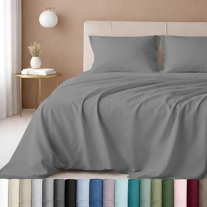 Enhanced California Design Den Luxury Queen Size Sheet Set – Cotton 600 Thread Count Deep Pocket Queen Sheets Hotel-Quality Bedding with Sateen Weave – Mist Grey Next-Generation