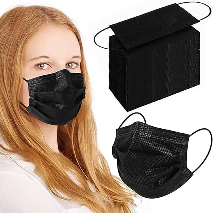 Consistent 100Pcs Black Disposable Face Mask 3 Ply Black Face Masks Premium Material