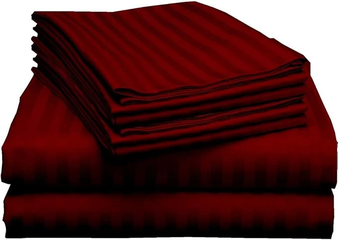 Contemporary Mattress-Homes Extra Deep Pocket 6 Piece King Sheet Set Hotel Luxury Collection Egyptian Cotton 21 quot Deep Fitted Sheet Soft Cool amp Breathable Bedding with 4 Pillowcases in Burgundy Stripe Modern