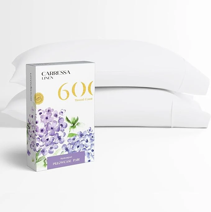 Carressa Linen Egyptian Cotton Pillow Cases Queen Size Set of 2 – Luxury 600 Thread Count Teal Standard Queen Size Pillowcases Silky Soft Cooling Sateen Weave Hotel Quality Bed Pillow Cover Elite