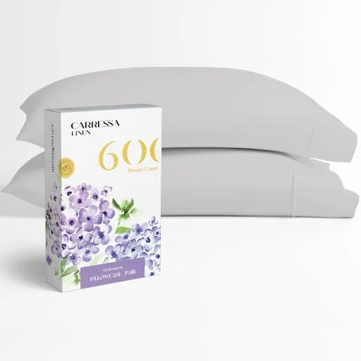 Elite Carressa Linen Egyptian Cotton King Size Pillow Cases Set of 2 – Luxury 600 Thread Count King Pillowcases Silver Silky Soft Cooling Breathable Sateen Weave Hotel Quality Bed Pillow Cover Advanced