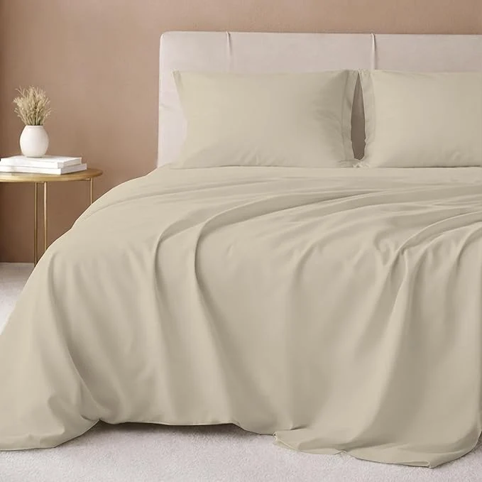 Exclusive California Design Den Cal King Sheet Set – 600 Thread Count Sateen Cotton Bed Sheets Deep Pockets Soft and Durable Bedding Set – Beige Top-Quality