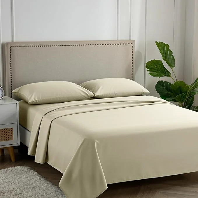 Unique Carressa Linen Egyptian Cotton King Size Sheets Set – 600 Thread Count Egyptian Cotton Queen Sheets King Size 4 PC Beach Sand Soft Cooling 16 quot Deep Pocket Sateen Weave Luxury Bed Sheet Set