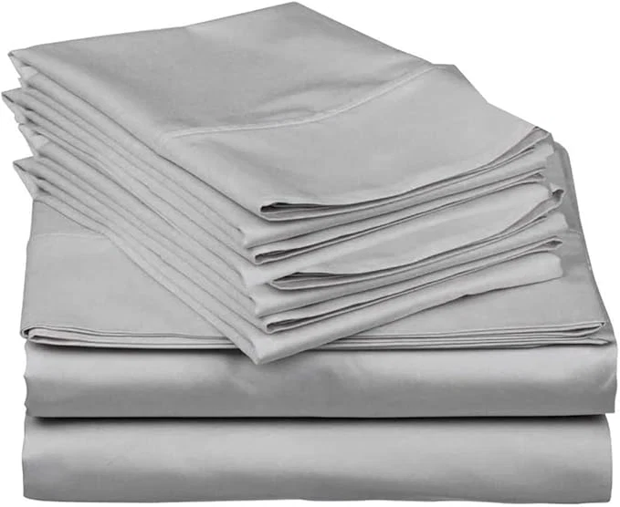 Fast Mattress-Homes 6 Piece Queen Sheet Set Hotel Luxury Collection Egyptian Cotton 18 Inch Deep Pocket Fitted Sheet Soft amp Cool Breathable Bedding with 4 Pillowcases in Light Grey Solid Premium