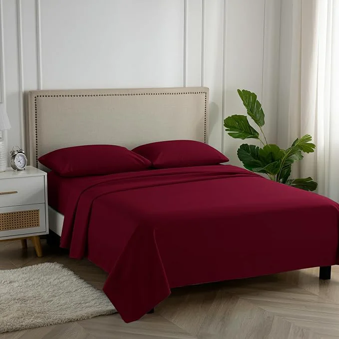 Pure Carressa Linen Egyptian Cotton Queen Sheet Set – 600 Thread Count Egyptian Cotton Queen Sheets Set 4 PC Classic Burgundy Soft Cooling 16 quot Deep Pocket Sateen Weave Luxury Hotel Bed Sheet Relaxed