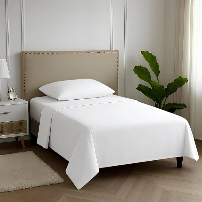 Crafted Carressa Linen Egyptian Cotton Twin Sheets Set – 600 Thread Count Egyptian Cotton Luxury Twin Sheets 3 PC Crisp White 16 quot Deep Pocket Soft Cooling Sateen Weave College Dorm Room Bedding Authentic