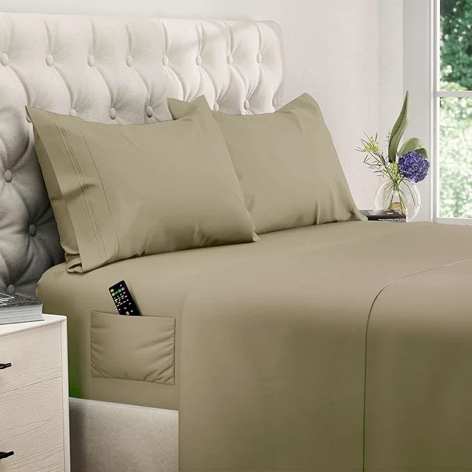 Easy-to-Use DREAMCARE King Size Sheets Set – Cooling Bed Sheets – 4pcs Set – up to 15 quot Deep Pocket King Sheet Set – Soft amp Long Lasting Cooling – Fine Brushed Polyester with Side Pocket – Eucalyptus Responsible