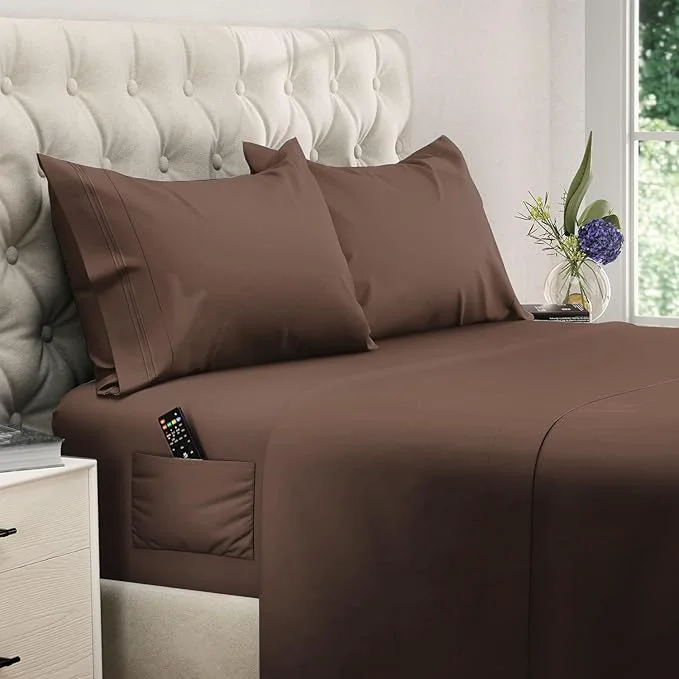 Sustainable DREAMCARE King Size Sheets Set – 4 pcs Cooling Sheets – up to 21 Deep Pocket King Sheet Set – Hotel Luxury Sheets amp Pillowcases – Superior Softness Microfiber with Side Pocket – Mocha Brown Original