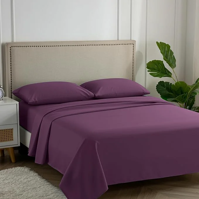 Specialty Carressa Linen Egyptian Cotton California King Size Sheet Set – Luxury 600 Thread Count Cotton Sheets Cal King Size Plum Purple Soft Cooling Sateen Weave 16 quot Deep Pocket Hotel Quality Sheet Powerful
