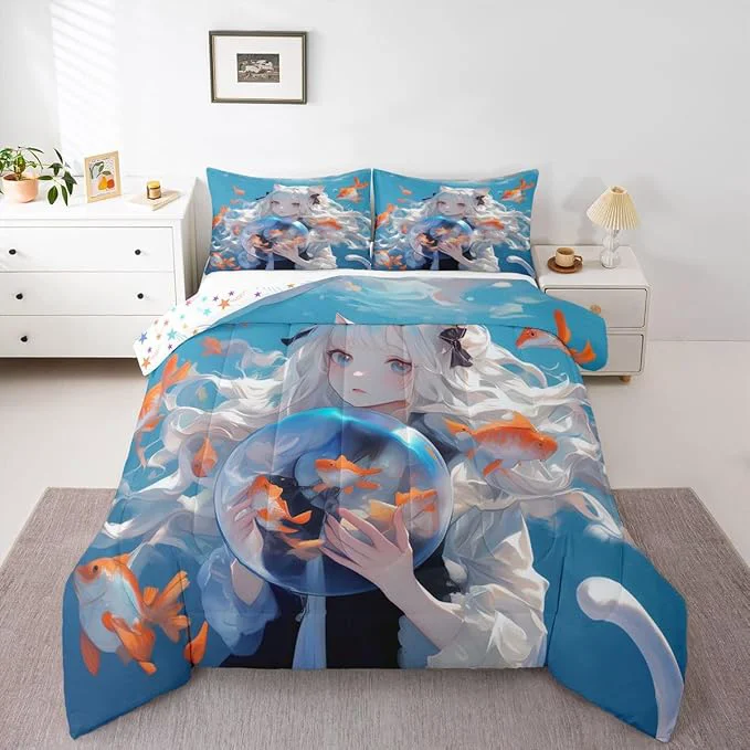 Convenient Erosebridal Japanese Girl Comforter 3D Printed Design Bedding Comforters amp Sets for Kids Girls Boys – Anime Gifts Cartoon Design Duvet Insert Kawaii Anime Girls Decorations Quilt Full 3Pcs Excellent