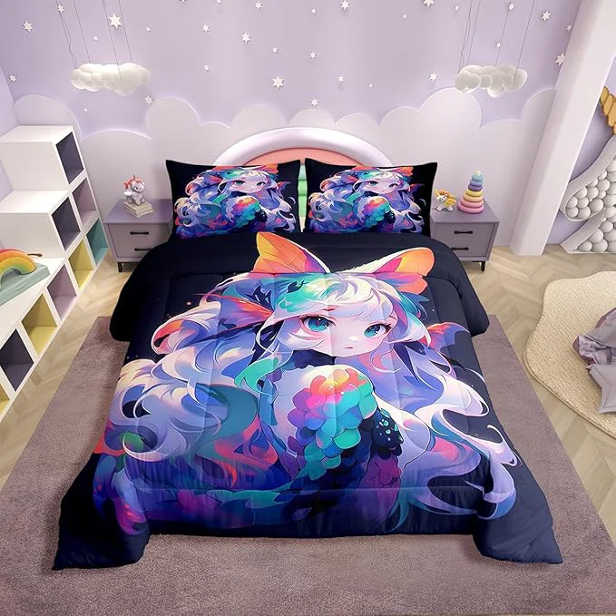 Smooth Erosebridal Anime Girl Bedding Comforters amp Sets 3D Japanese Bedding Kawaii Girly Comforter Set Anime Lovers Gifts Bedding Sets Warm Lightweight Duvet Set for All Season Full 3Pcs Prestigious