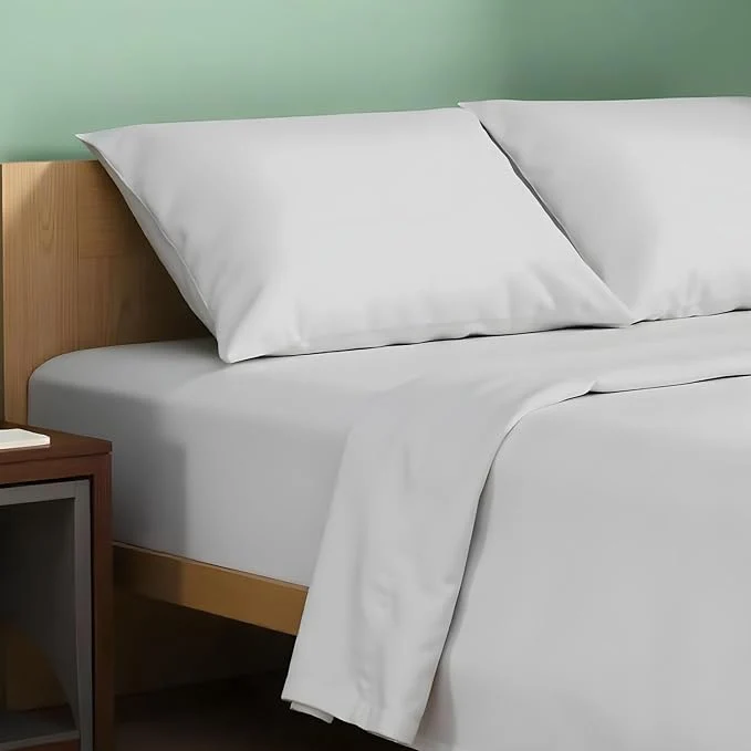 Safe Texas Linen Co. Organic Cotton Percale Sheets Twin Size – 3 Piece Twin Percale Sheet Set 16 quot Deep Pocket Twin Percale Sheets Soft Crisp Cooling Sheets Dorm Room Sheets Twin Size – Light Grey Convenient